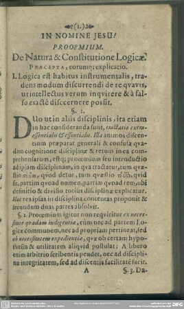 Prooemium. De Natura & Constitutione Logicae Praecepta, eorumq[ue] explicatio