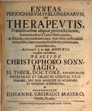 Enneas periocharum Philonianarum de therapeutis ...