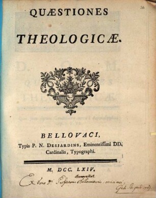 Quaestiones theologicae : [quae sunt septem Candelabra aurea? Apocalypsis, cap. I. V. 12, Quis fons aquae salientis in vitam aeternam ...]