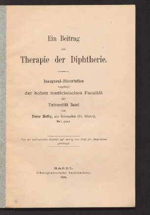Ein Beitrag zur Therapie der Diphtherie