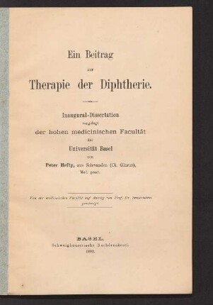 Ein Beitrag zur Therapie der Diphtherie