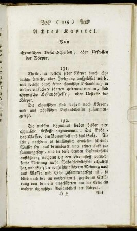 Achtes Kapitel. Von chymischen Bestandtheilen, oder Urstoffen der Körper.