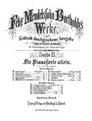 Felix Mendelssohn-Bartholdys Werke, 11,61. Nr. 61, Drei Caprice : op. 33 in A-m[oll], E u. B-[moll]. - 29 S. - Pl.-Nr. M.B.61