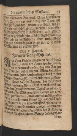 Das V. Capitel. Fernerer Tantz-Discurs.