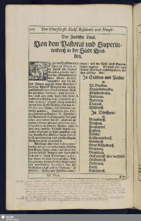 Der Zwölffte Titul. Von dem Pastorat und Superintendentz in der Stadt Dresden.