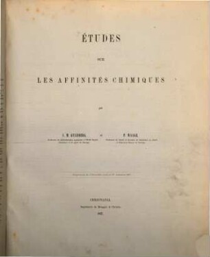 Études sur les affinités chimiques