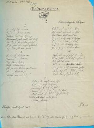 Abschieds-Hymne. Melodie der bayrischen Volkshymne ... : München, am 21 April 1885.