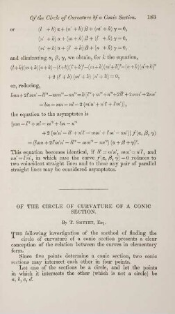 Of the circle of curvature of a conic section.