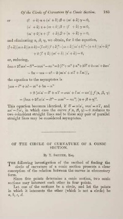 Of the circle of curvature of a conic section.