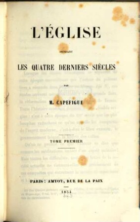 L'église pendant les quatre derniers siècles, 1