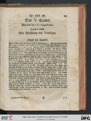 Das V. Capitel. Von der Special-Inquisition.
