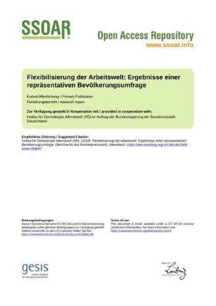 Flexibilisierung der Arbeitswelt: Ergebnisse einer repräsentativen Bevölkerungsumfrage