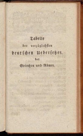 Tabelle der vorzüglichsten deutschen Uebersetzer der Griechen und Römer.