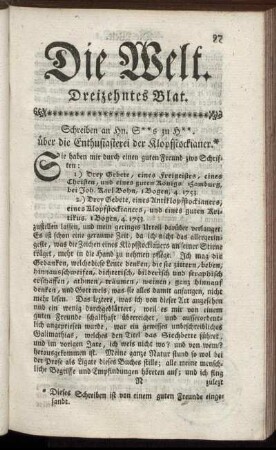 Dreizehntes Blat.
