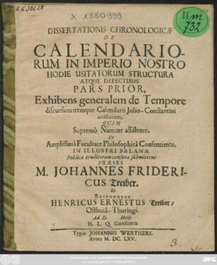 1: Exhibens generalem de Tempore discursum itemque Calendarii Iulio-Constantini artificium