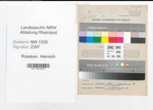 Entnazifizierung Heinrich Roesken , geb. 04.12.1893 (Angestellter)