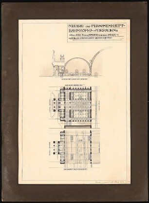 Hauptbahnhof, Dresden: Pavillon für höchste Herrschaften: Querschnitt und 2 Grundrisse