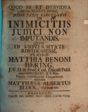 Disp. ... de inimicitiis iudici non imputandis