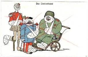Kriegs-Postkarte Nr. 20: Der Dreiverband (Engländer, Franzose und Russe mit Verbänden) (verboten)