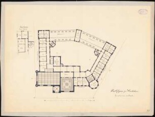 Rathaus, Wiesbaden: Grundriss 2. OG, Grundriss der Dienstwohnung im Dachgeschoss 1:200