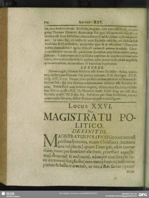 Locus XXVI. De Magistratu Politico
