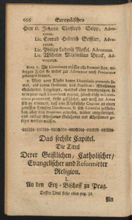 Das sechste Capitel. Die Titul Derer Geistlichen, ...