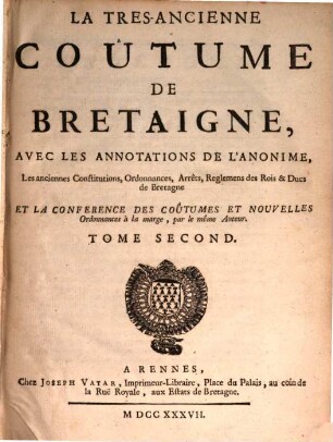 Coutumes de Bretagne, T. 2