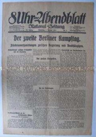 Berliner Tageszeitung "8Uhr-Abendblatt" zu den revolutionären Kämpfen in Berlin ("Spartakus-Aufstand")