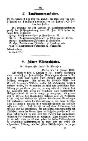 Gymnasialkurse für Mädchen : [G. Höhere Mädchenschulen]