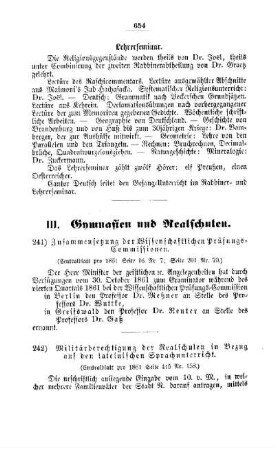 Zusammensetzung der Wissenschaftlichen Prüfungs-Commissionen : [III. Gymnasien und Realschulen]