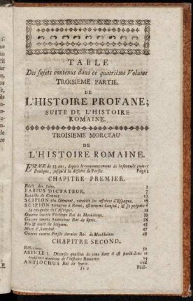 Table Des sujets contenus dans ce quatrième Volume [...].