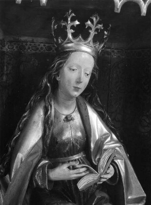 Margaretenaltar : Margaretenaltar. Holz, geschnitzt, gefaßt, bemalt (um 1460). Hüftstück der heiligen Margaretha. Sankt Georgen ob Murau-Bodendorf, Filialkirche Sankt Cäcilia