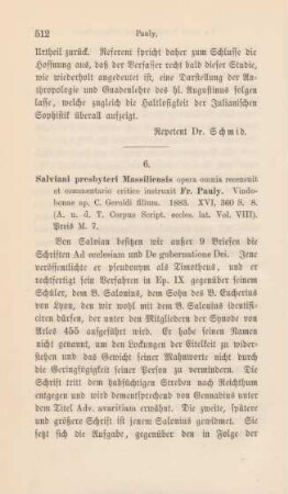 512-513 [Rezension] Salviani Presbyteri Massiliensis Opera Omnia