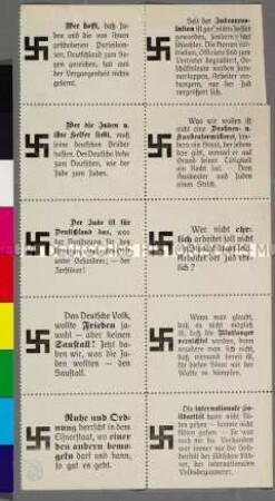 Block mit 10 Klebemarken mit antisemitischen Sprüchen