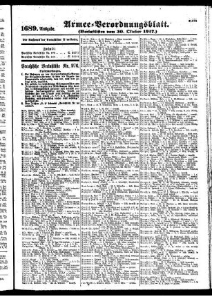 1689. Ausgabe. Dienstag, 30. Oktober 1917