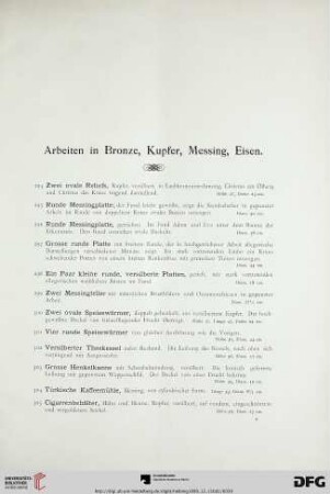 Arbeiten in Bronze, Kupfer, Messing, Eisen (Nr. 294-319)