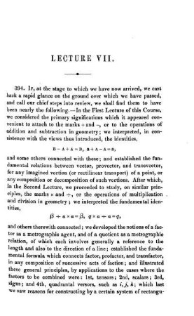 Lecture VII. Addition and Subtraction of Quaternions.
