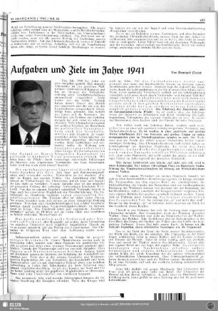 Aufgaben und Ziele im Jahre 1941