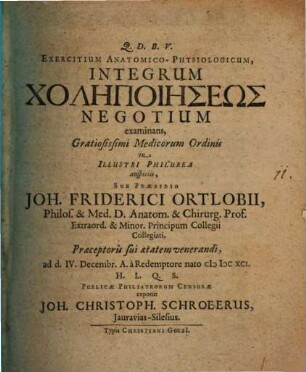 Exercitium anat. physiolog. integrum cholēpoiēseōs negotium examinans