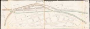 Hauptbahnhof, Leipzig Schinkelwettbewerb 1899: Lageplan: Gleisentwicklung am Westende 1:1000, Querprofile 1:500