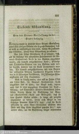 Siebente Abhandlung. Von der Steuer-Verfassung in der Stadt Leipzig