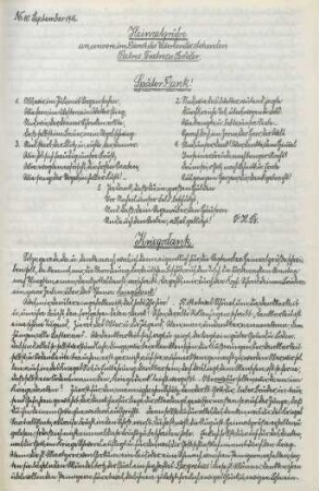 10.1916: Heimatgrüsse an die im Felde stehenden Patres, Fratres u. Brüder der Thüringischen Franziskanerprovinz