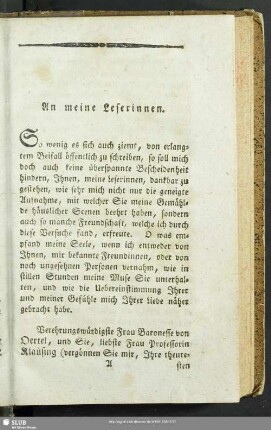 An meine Leserinnen