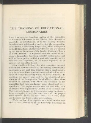 The training of educational missionaries