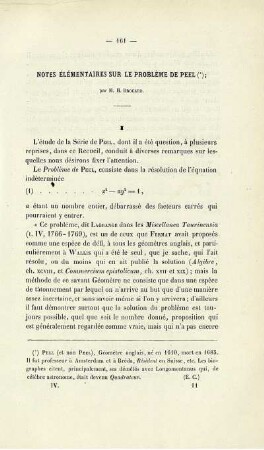Notes élémentaires sur le problème de peel.