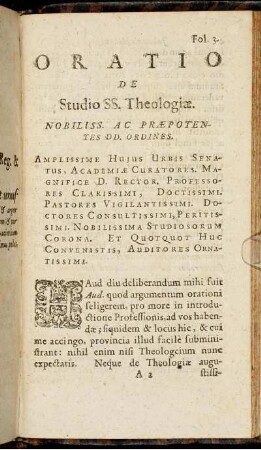 Oratio De Studio SS. Theologiæ.