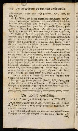 218-225, Die zweyte Handlung. Von dem Italiaenischen Accent.