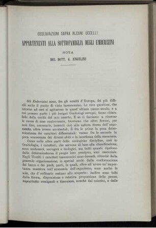 Osservazioni Sopra Alcuni Uccelli Appartenenti Alla Sottofamiglia Degli Emberizini