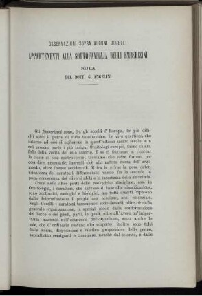 Osservazioni Sopra Alcuni Uccelli Appartenenti Alla Sottofamiglia Degli Emberizini