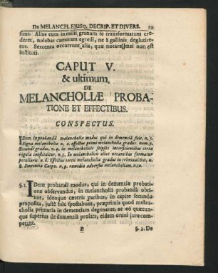 Caput V. & ultimum. De Melancholiae Probatione Et Effectibus.